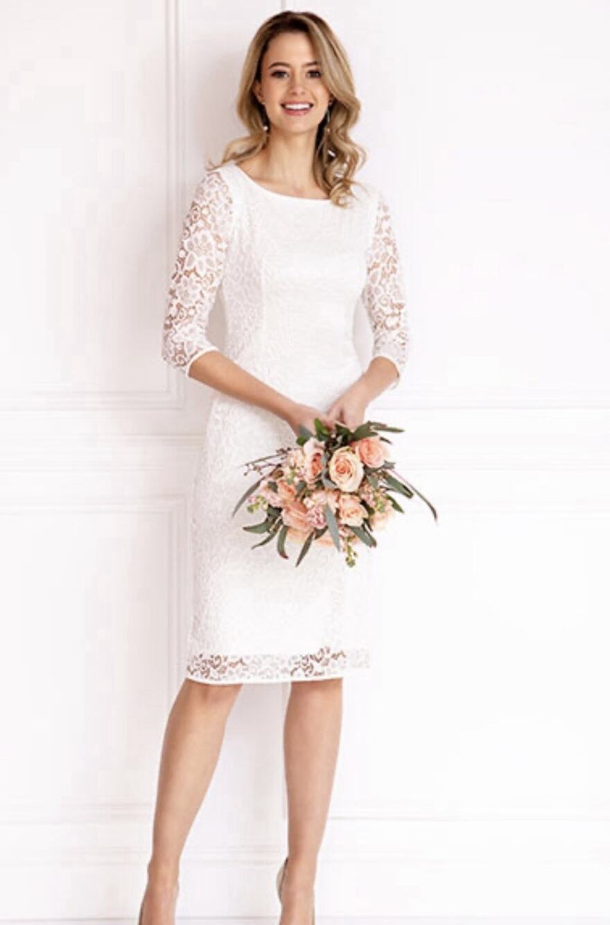 Alie Street Macie Shift Dress — 0 Ivory Lace Knee Length, Simple Classic Bridal